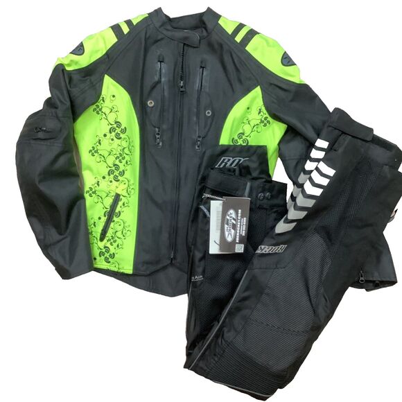 Joe Rocket Motorcycle Outfit-Women's Sz Small-Black/Green Paisley-Armor Suit/Set - Picture 1 of 16